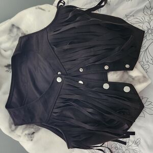 Black Fringe Vest with Silver Buttons